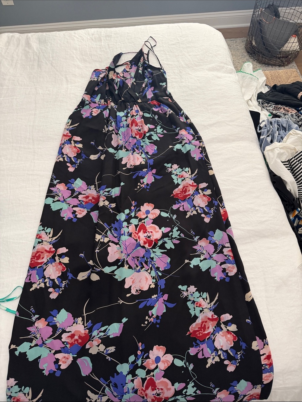 Yumi Kim Black Floral Maxi Dress with Pink, Red, Purple and Teal Accents